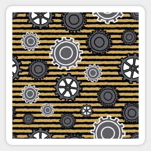 Modern Gears on Yellow and Black striped background Sticker